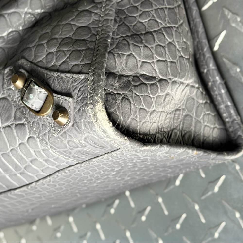 Balenciaga Croc Embossed Moto Medium City Bag in Grey - Picture 6 of 10
